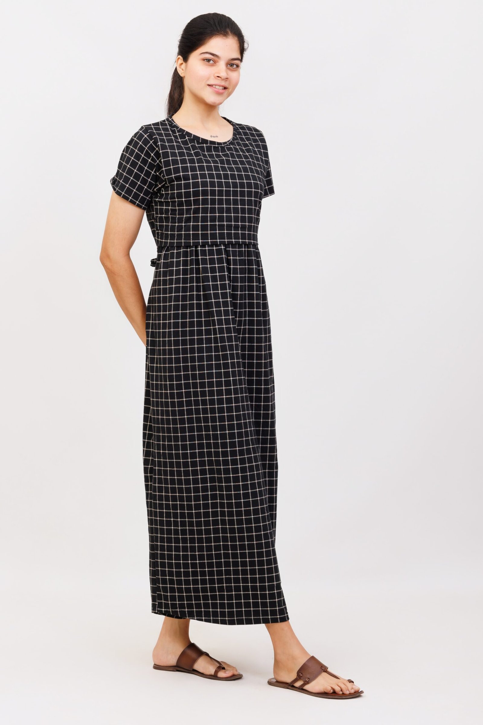 Black Checked Zipless Maternity Loungewear