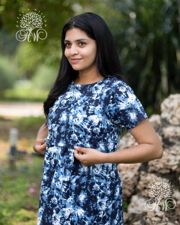 Navy and White Tie and Dye Zipless Maternity Loungewear – Soft Cotton Blend | Nursing-Friendly | Stylish Comfort for Motherhood - Image 5