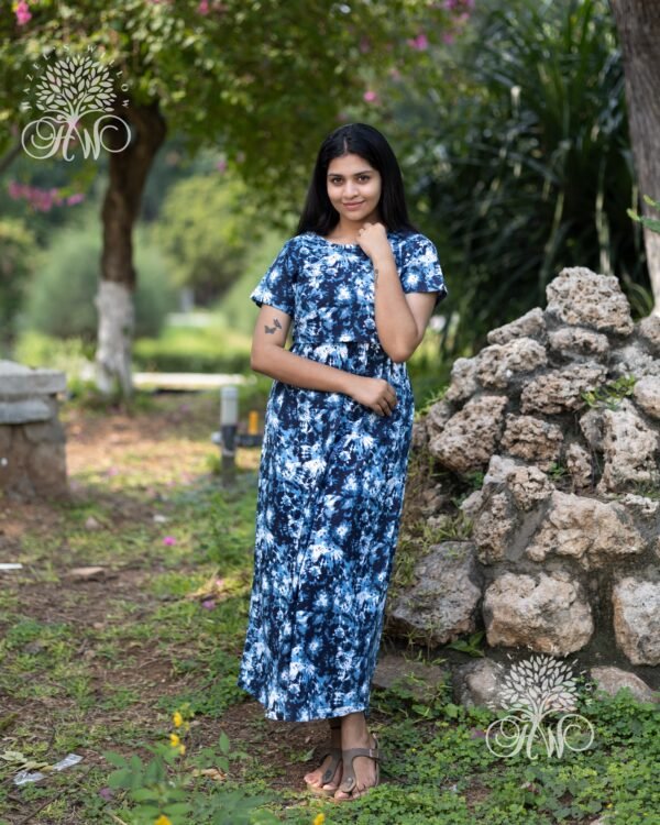 Navy and White Tie and Dye Zipless Maternity Loungewear – Soft Cotton Blend | Nursing-Friendly | Stylish Comfort for Motherhood - Image 6