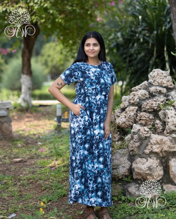 Navy and White Tie and Dye Zipless Maternity Loungewear – Soft Cotton Blend | Nursing-Friendly | Stylish Comfort for Motherhood