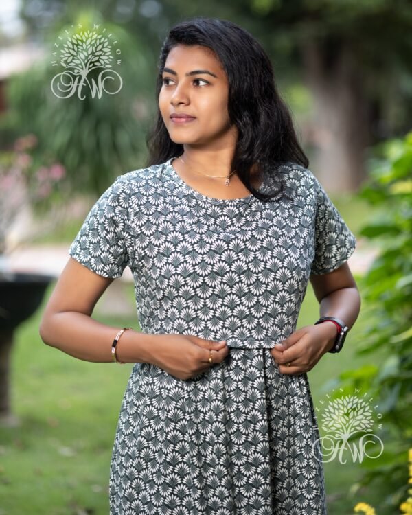 Dark Green and Wild White Leaves Zipless Maternity Loungewear - Image 4
