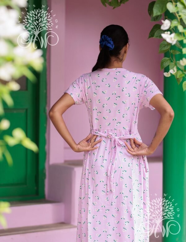 Pink Floral Zipless Maternity Loungewear (Calf Length) - Image 4