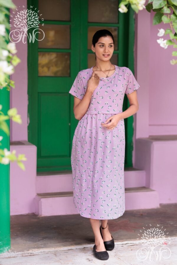 Pink Floral Zipless Maternity Loungewear (Calf Length)