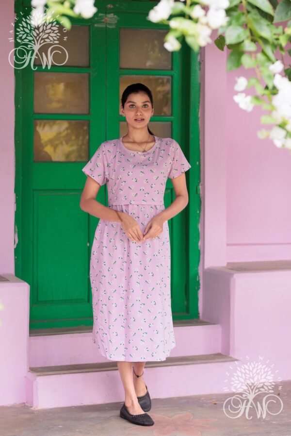 Pink Floral Zipless Maternity Loungewear (Calf Length) - Image 2