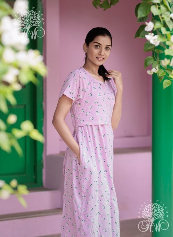 Pink Floral Zipless Maternity Loungewear (Calf Length) - Image 3