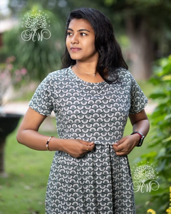 Dark Green and Wild White Leaves Zipless Maternity Loungewear - Image 4