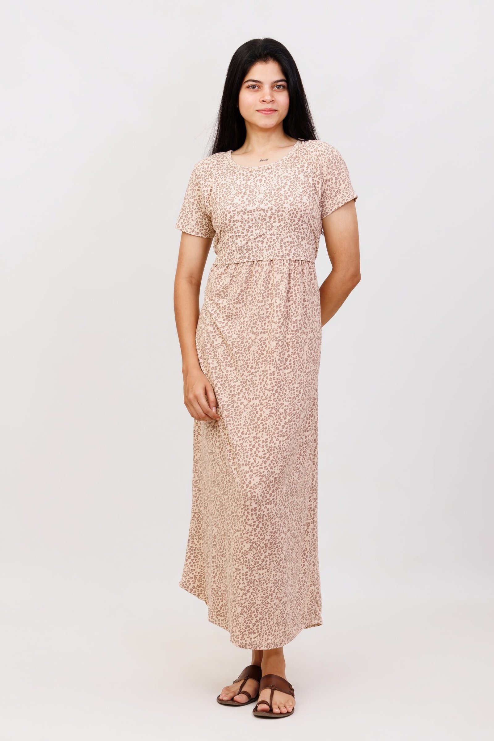 Beige Animal Print Zipless Maternity Loungewear