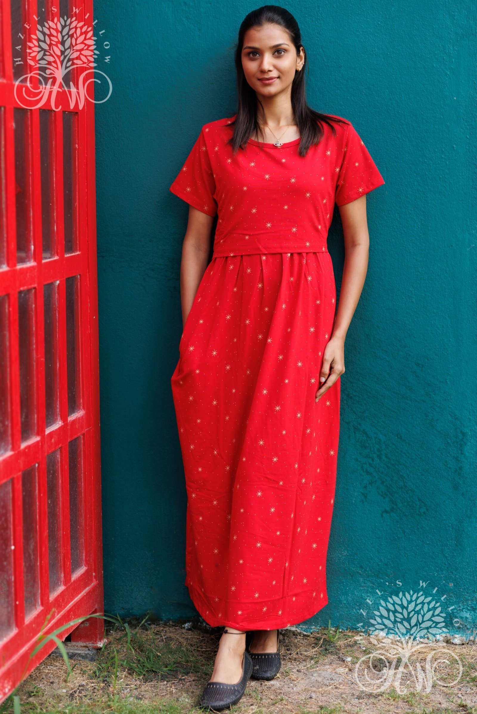Crimson Red Zipless Maternity Loungewear  (Full Length)