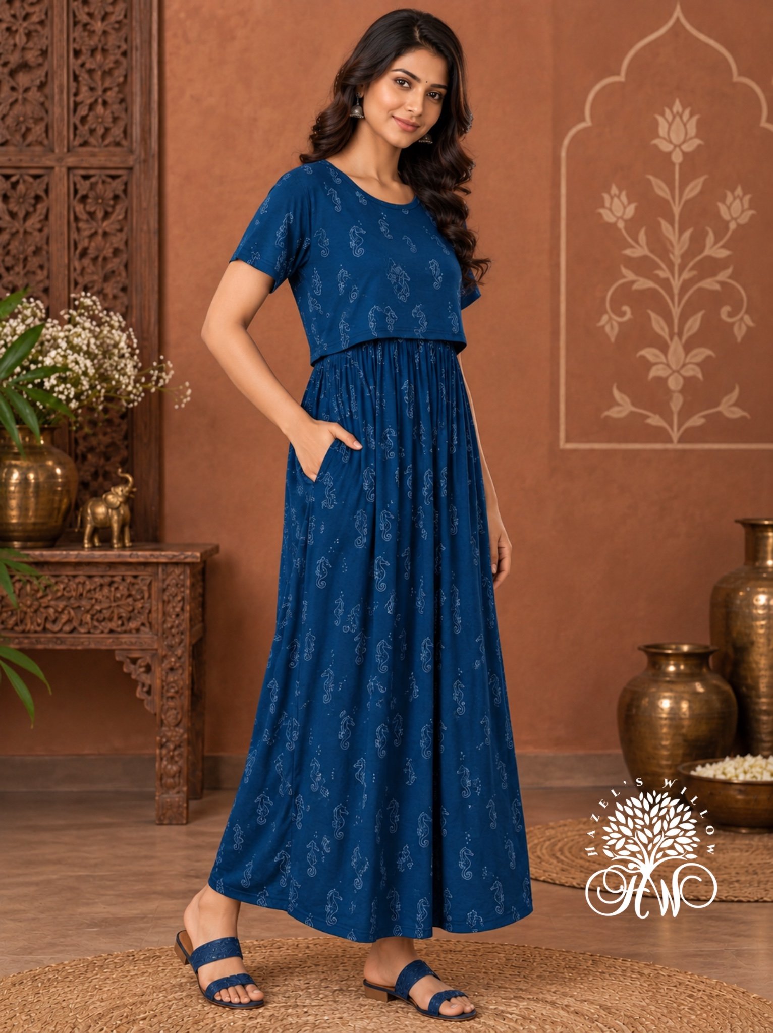 Teal Sea Horse Zipless Maternity Wear